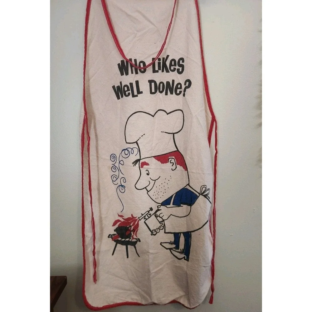 Novelty‎ Who Likes Well Done Apron Cartoon Stomach Pump retro vintage kitsch